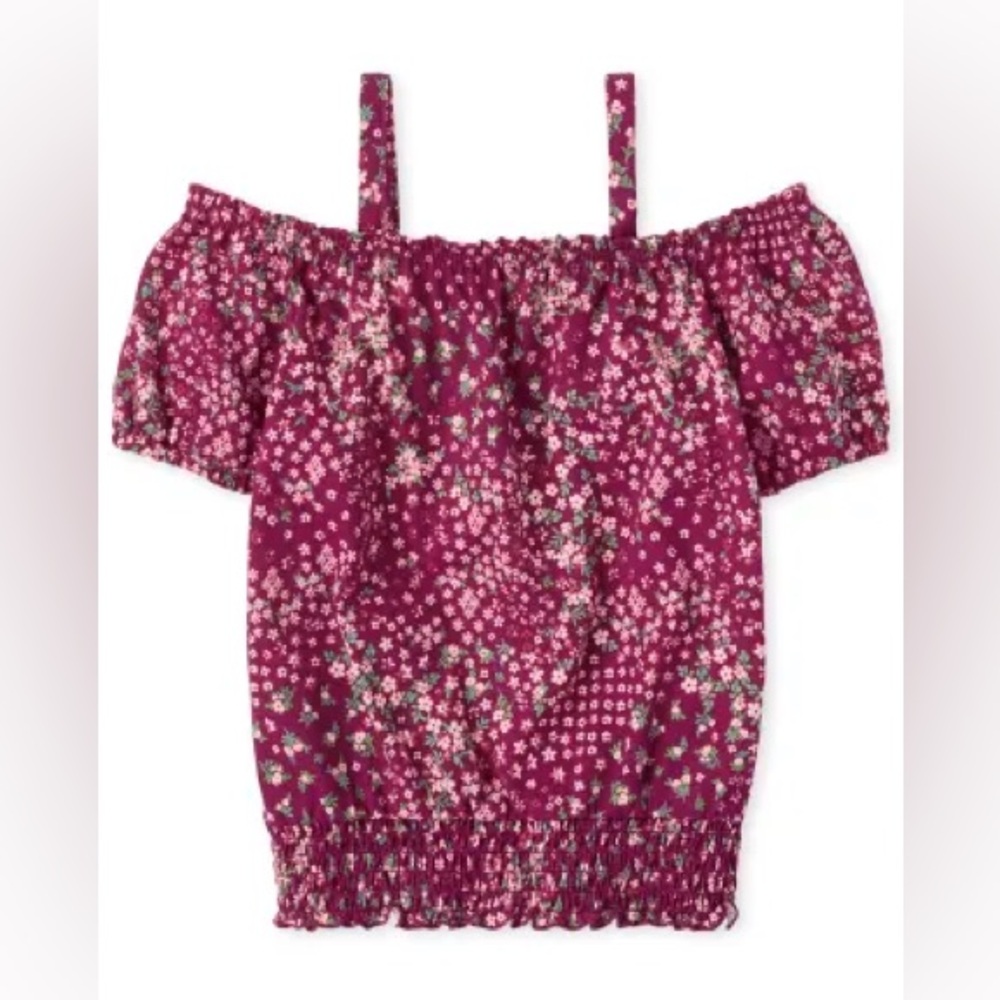 The children’s place floral short sleeve cold shoulder top size 10/12